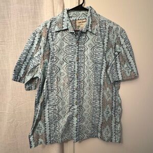 Men's Blue and Gray Patterned Shirt